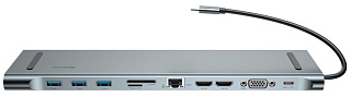 Хаб Baseus Enjoyment Series Type-CNotebook HUB Adapter （PD/HD4K*2/VGA/RJ45/SD/TF/USB*3/Adapter）gray