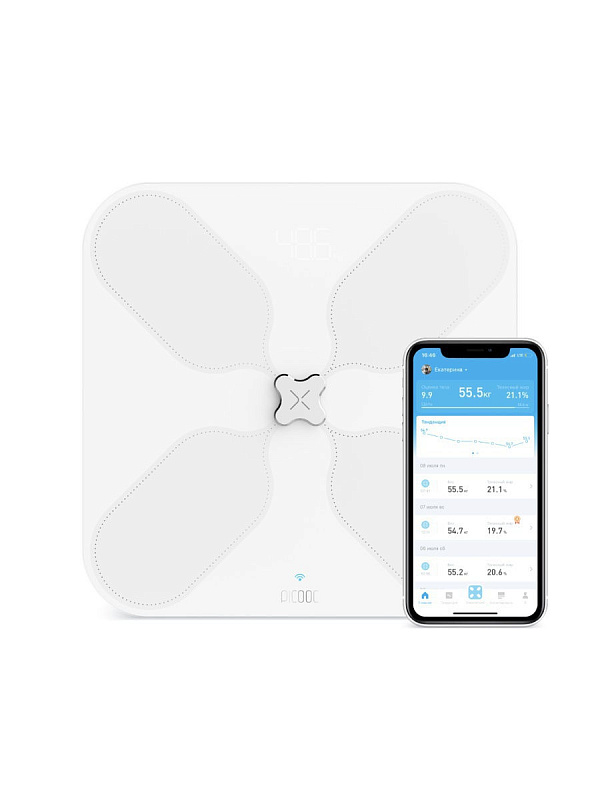 фото Умные диагностические весы с Wi-Fi Picooc S3 White (6924917716943), в комплекте с фитнес-лентами