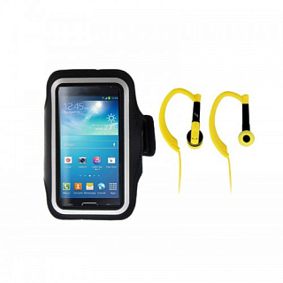 Набор для бега  T'nB SPPACK1: спортивный чехол на руку для смартфона и наушники, цвет черно-желтый