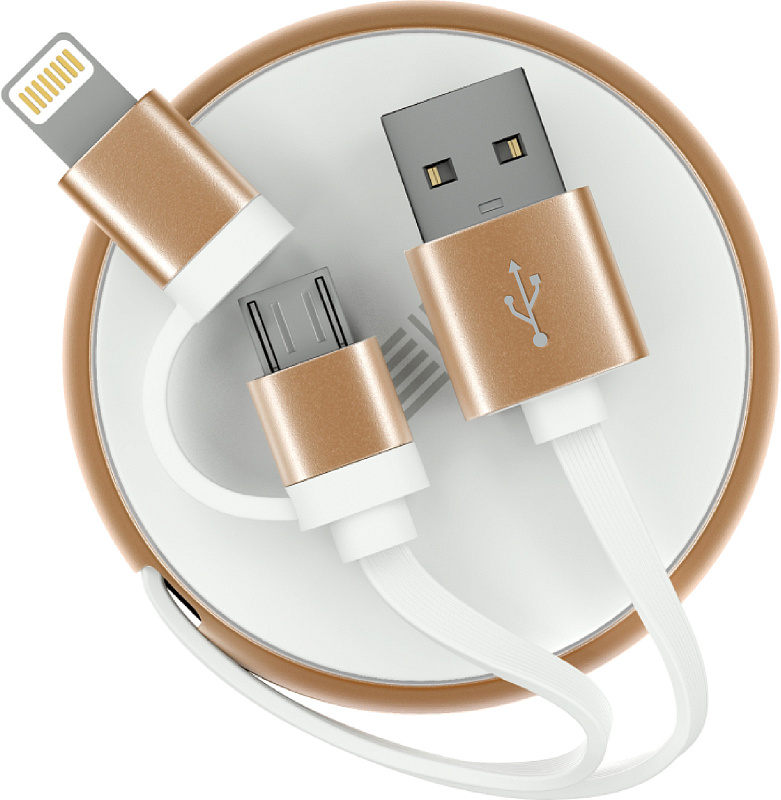фото Кабель-рулетка Lightning+Micro USB2.0,алюм. Цв. Бел/Золот,1м