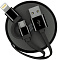 Кабель-рулетка Lightning+Micro USB2.0, Алюминиевый корпус, Цвет черный/черный, длина - 1м