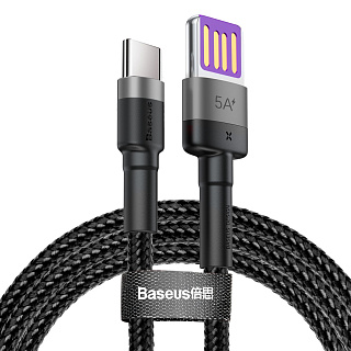 Кабель Baseus Cafule HW Quick Charging Data cable USB For Type-C 40 1m Gray black