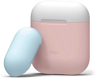 Чехол Elago Silicone DUO Pink для AirPods с крышками White и Pastel Blue