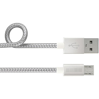 Дата -Кабель USB-miсroUSB, PVC/Nylon,цвет-Silver, 2м