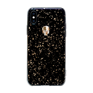 Чехол Bling My Thing для iPhone XS/X, с кристаллами Swarovski. Материал пластик. Коллекция Treasure 3D. Дизайн Gold Skull. Цвет черный