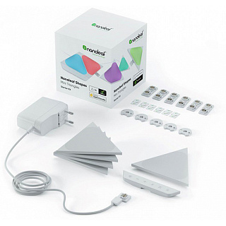 Светодиодный светильник Nanoleaf Shapes Triangles Mini Starter Kits. Состоит из 5 независимых светодиодных панелей