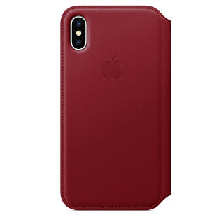 Кожаный чехол Apple Leather Folio для iPhone X, цвет (PRODUCT RED) красный