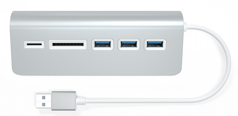 фото USB-хаб и картридер Satechi Aluminum USB 3.0 Hub & Card Reader ST-3HCRS (Silver)