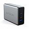 Сетевое зарядное устройство Satechi Compact Charger с технологией GaN Power. Порты: USB Type-C 100 Вт х 2, USB Type-A до12 Вт. Цвет: серый космос
