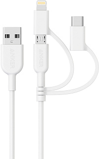 Кабель Anker powerline II USB-A to 3 in 1 charging cable White