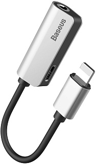 Переходник для наушников Baseus L32 IP Male to 3.5mm+IP Female Adapter Black/silver