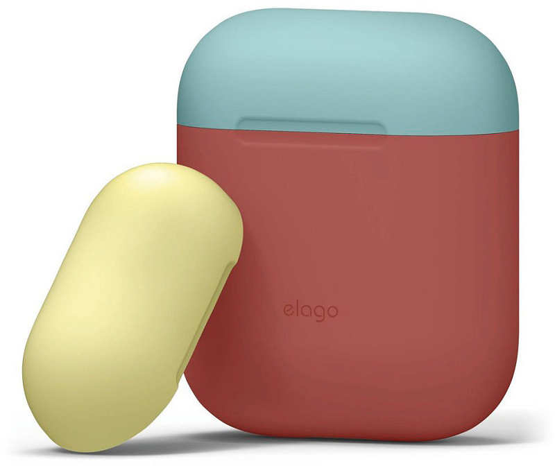 фото Чехол Elago для AirPods Silicone DUO Rose с крышками Blue и Yellow