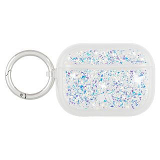 Чехол Case-Mate Twinkle для Airpods Pro, покрытый антимикробным материалом Micropel, с серебряным кольцом-карабином. Дизайн: Stardust.