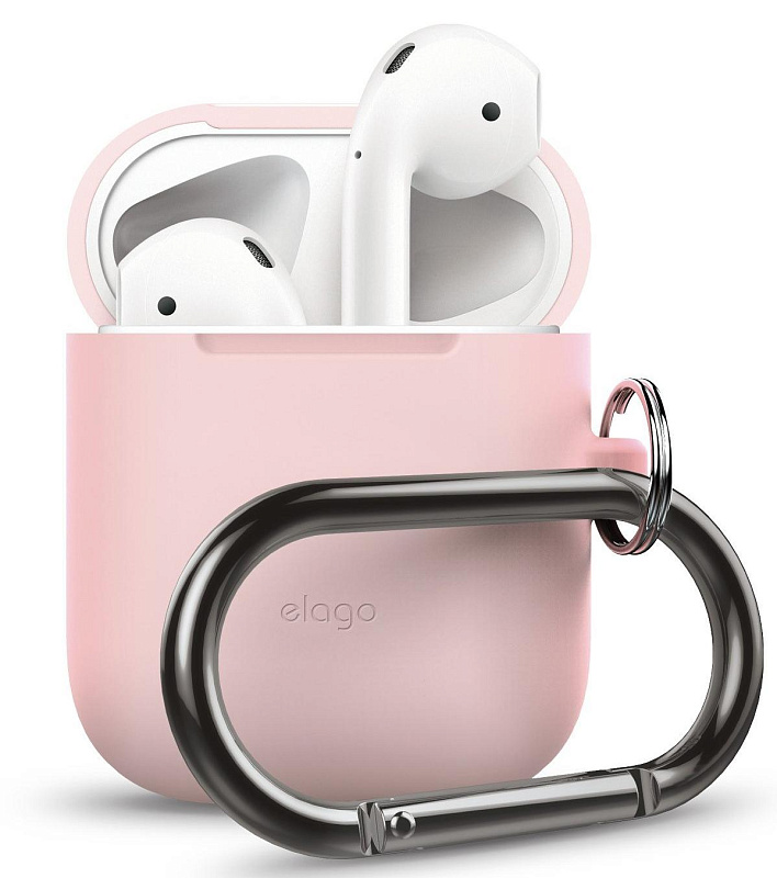 фото Чехол из силикона с карабином Elago Airpods hang case / Lovely pink
