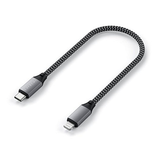 Кабель Satechi USB-C to Lightning MFI Cable. Длина кабеля: 25 см. Цвет: серый космос
