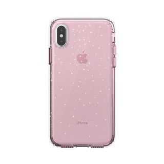 Чехол Presidio Clear + Glitter для iPhone XS/X. Материал пластик. Цвет розовый/золотой