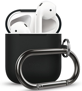 Чехол из силикона с карабином Elago Airpods hang case / Black