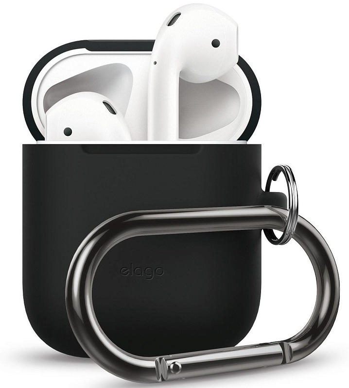 фото Чехол из силикона с карабином Elago Airpods hang case / Black