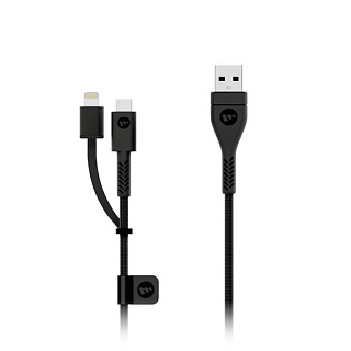 Кабель Mophie PRO, с коннектерами Lightning to USB и USB to Micro-USB. Длина 1,2 м. Цвет черный.
Mophie PRO cable 2in1 USB-A to Lightning & micro-USB