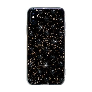 Чехол Bling My Thing для iPhone XS/X, с кристаллами Swarovski. Материал пластик. Коллекция Extravaganza. Дизайн Polka Dots Jet. Цвет черный