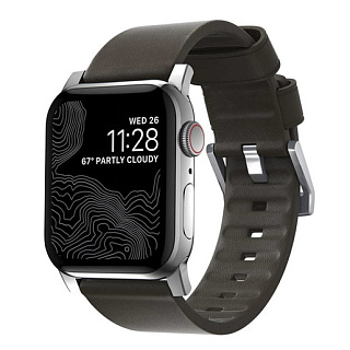 Ремешок Nomad Active Modern Leather Strap для Apple Watch 44mm/42mm. Цвет ремешок кофейный, застежка серебряный