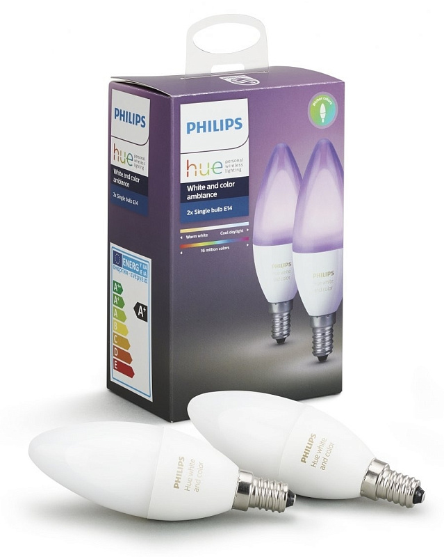 фото Умная светодиодная лампа Philips Hue White and Color Ambiance E14 (2 штуки)