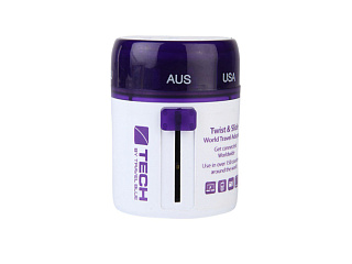 Универсальный адаптер-переходник с 2xUSB-портами для зарядки Travel Blue Sliding Adaptor (270), цвет белый/фиолетовый