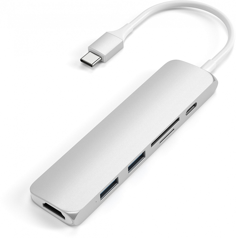 фото USB-концентратор Satechi Slim Multi-Port V2 (ST-SCMA2S) Type-C 4K (Silver)