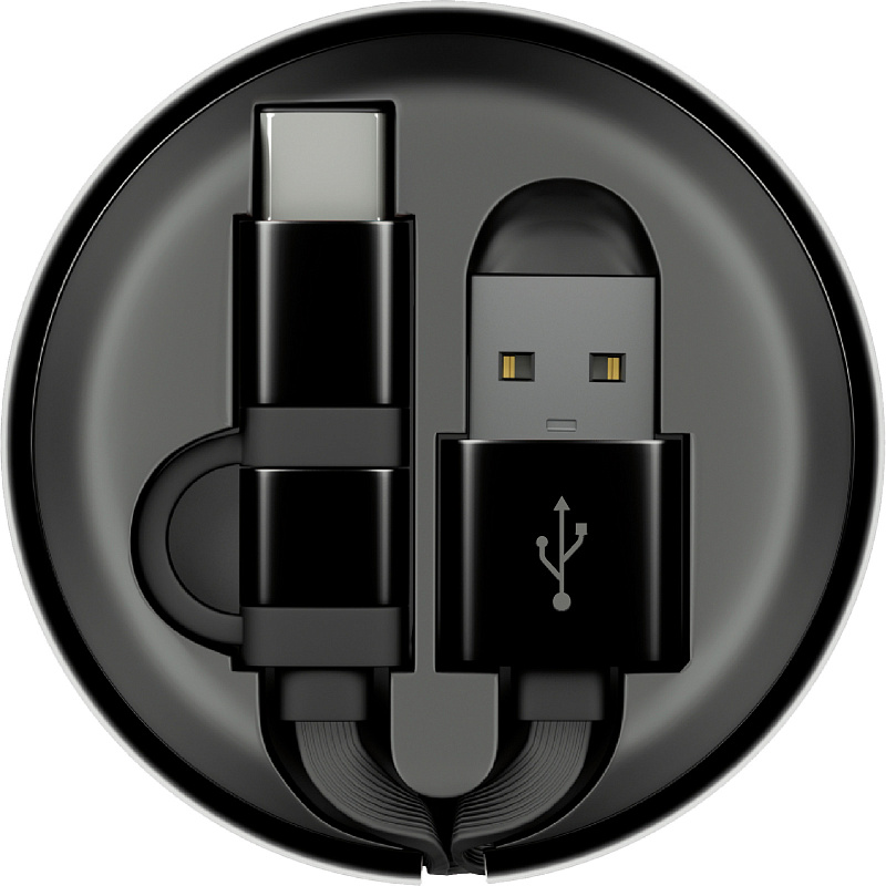 фото Кабель-рулетка MicroUSB+TypeC, USB2.0, Алюминиевый корпус, Цвет черный/черн,длина 1м
