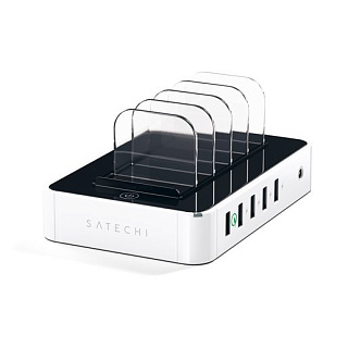 Зарядная док-станция Satechi 5-Port USB Charging Station Dock для мобильных устройств. Разъемы: USB 5В/2,4А - 4 шт., USB Qualcomm® Quick Charge™- 1 шт. Цвет белый.Satechi 5-Port USB Charging Station Dock