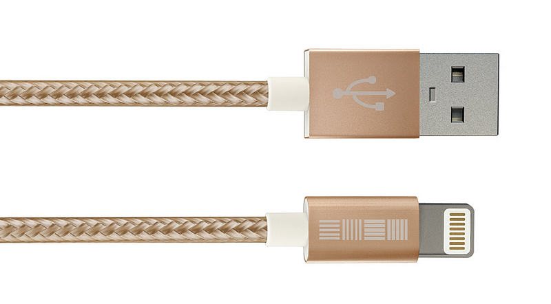 фото Кабель нейлон USB iPh5 8pin Mfi, материал -TPE, цвет - Gold,1,0m