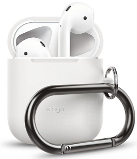 Чехол из силикона с карабином Elago Airpods hang case / White