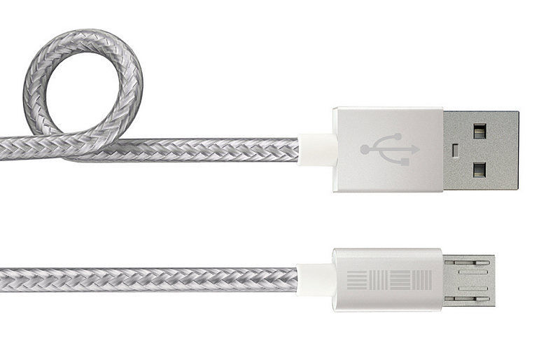 фото Дата -Кабель USB-miсroUSB, PVC/Nylon,цвет-Silver,1м