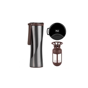 Термокружка KissKissFish MOKA Smart Coffee Tumbler (серый, индикатор температуры, заварник)
