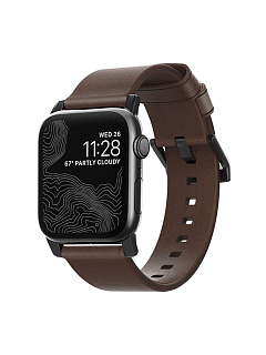 Ремешок Nomad Active Modern Leather Strap для Apple Watch 44mm/42mm. Цвет ремешок кофейный, застежка черный