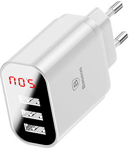 Зарядное устройство Baseus Mirror Lake Intelligent Digital Display 3USB Travel Charger 3.4A White