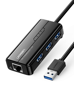 UGREEN. USB концентратор 4 в 1 (хаб), 3 x USB 3.0, RJ45 (20265)